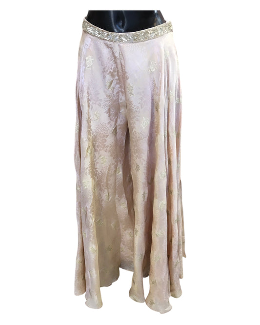 Champagne / Peach - Designer Ladies Short Top Palazzo Trousers Suit - Size 12 (38") - VMK KIA RR