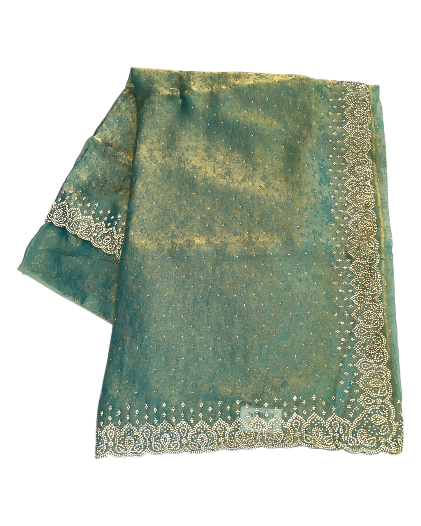 Sea Green - Self Print Crepe - Party Wear Embroidered Saree with Blouse Piece - SP2504022 TY