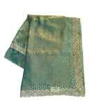 Sea Green - Self Print Crepe - Party Wear Embroidered Saree with Blouse Piece - SP2504022 TY