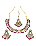 Magenta - Antique Gold Finish Necklace & Earrings Set - Bollywood - Weddings - KAJ996 11KT24