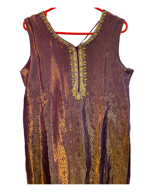 UK 14 / 40" - Wine - Silky Brocade Ladies Trousers Suit - Sangeet / Henna / Temple - OC42169 TJ