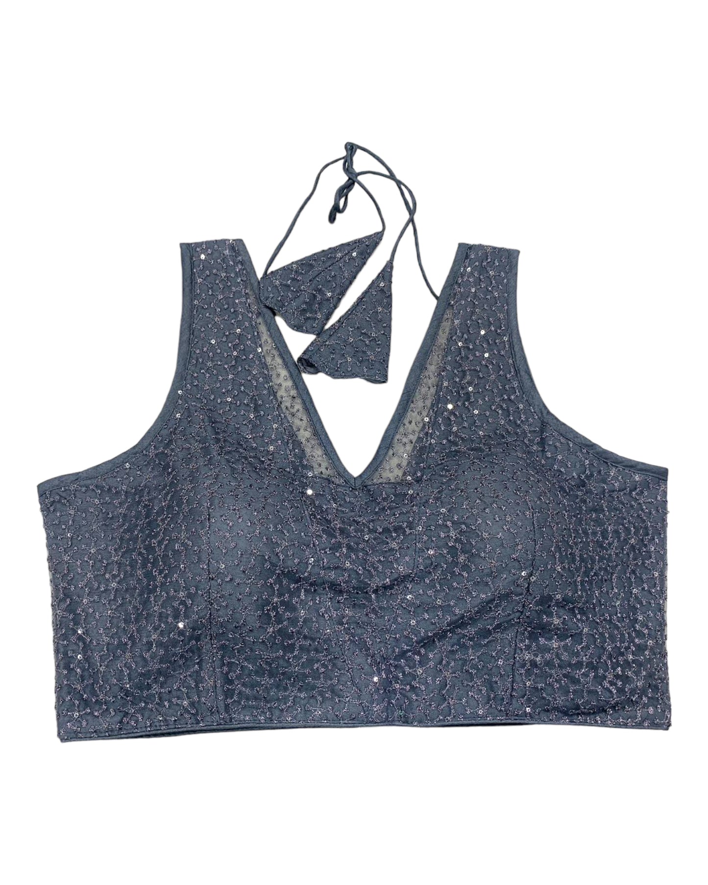 Grey - Fully Embroidered V neck Saree / Lehenga blouse - With Cups - Margin to loosen - UK Stock - AF2343 H 0923