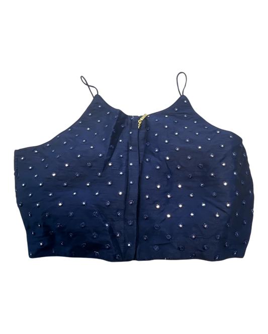 36" / UK 10 - Navy Blue - Mirror Work Strap Saree Blouse with cups - UK Stock - Quick Delivery - RNK - R778 -KY