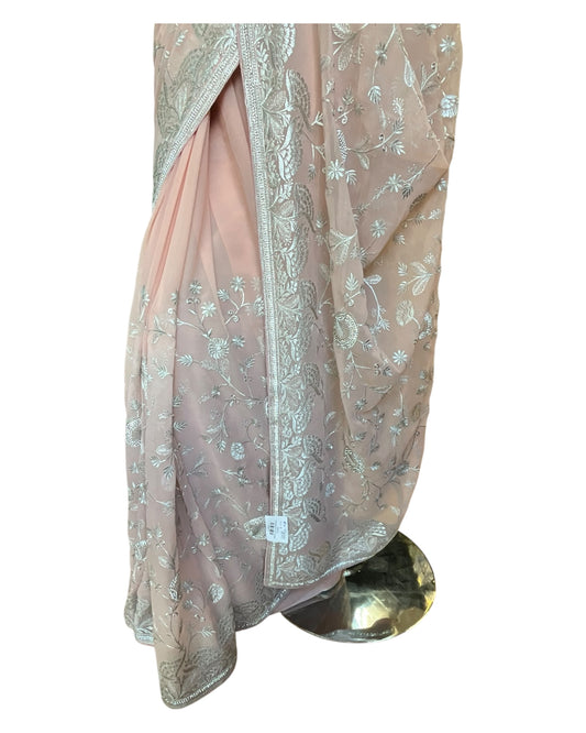 Pink - Fancy Embroidered Saree with Blouse Piece - UK stock - 24hr Dispatch - SP250619 VC