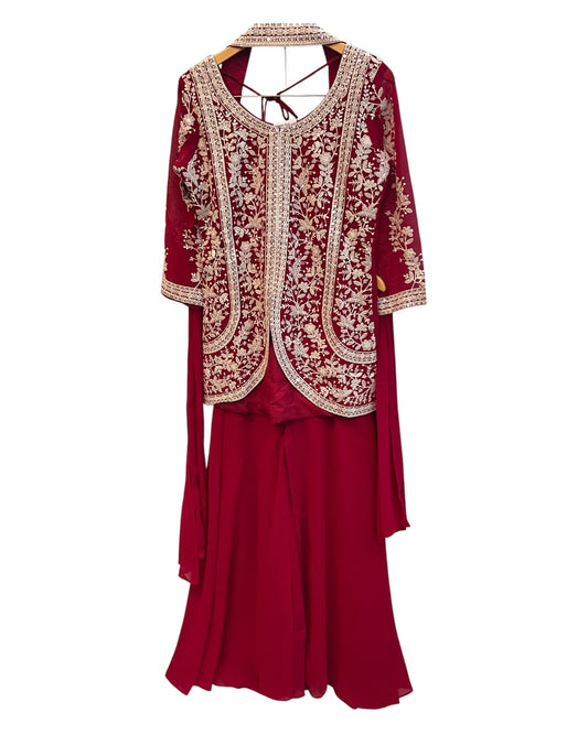 Magenta Fuchsia - Ladies Medium Length Top Palazzo Trousers Suit - Size 12 (38") - KTC250162 VK