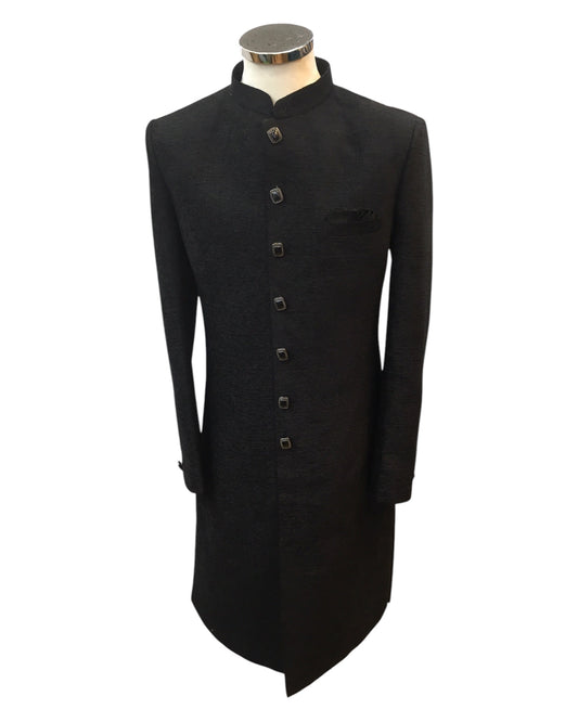 Size 38, 40, 42 - Black - Classic Suede Sherwani with Buttons - BS787 01RV25