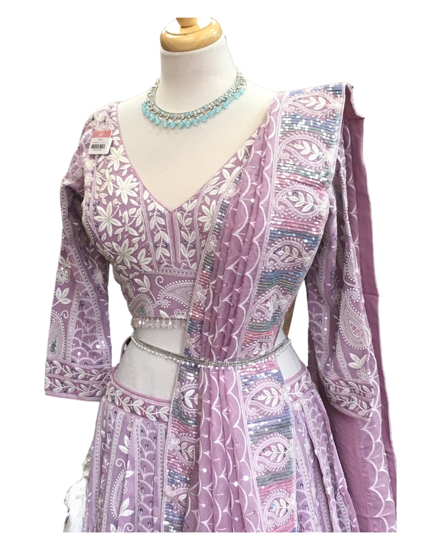 Pastel Lilac - Delicately Embroidered Chiffon Designer Lehenga Set - UK 12-16 - UK Stock - 24h Dispatch - NE2404 CP 0724