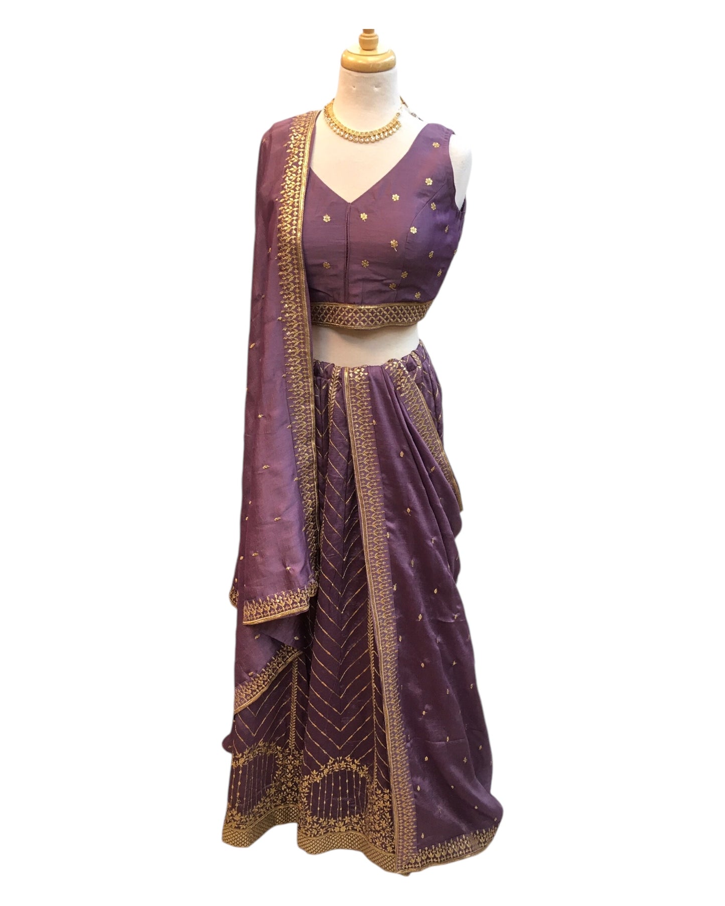 Lilac - Dupion Silk Lehenga Set - Size UK 18 (44" Bust) plus Margin to Loosen - UK Stock - 24h Dispatch - AF2501 JV 1224