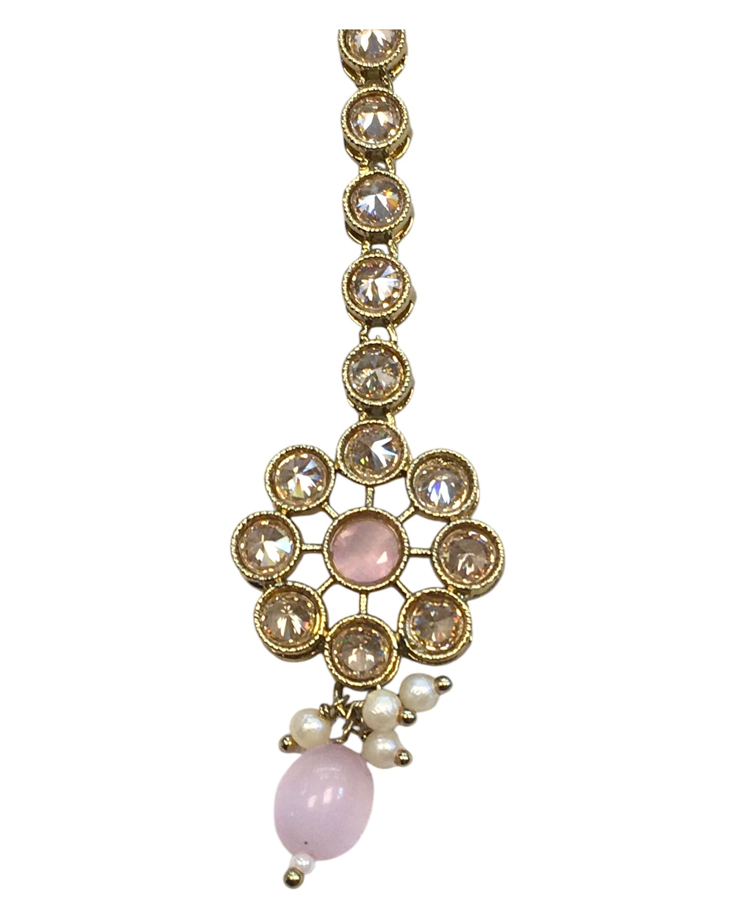 Pink - Antique Gold Finish Medium Size Tika Head Piece - Indian Ladies Fashion Jewellery - AE2432 11Vp24