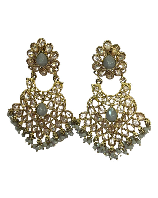 Grey - Large - Antique Finish Traditional Zhumki Earrings - Bollywood - Weddings - SV2408 A 0724
