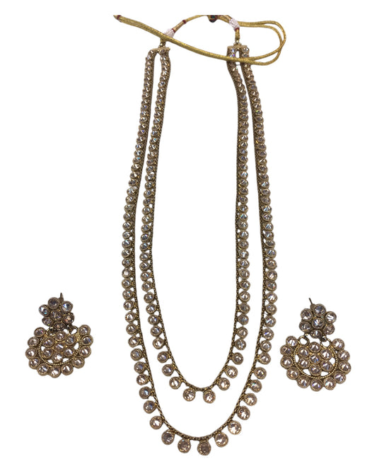 Antique Gold & Stones - Antique Gold Finish Long Necklace set - Bollywood - Weddings - AE2419 11KP24