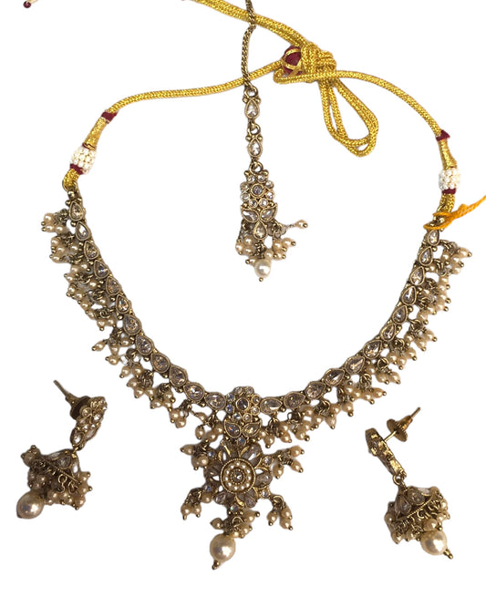 Clear / Neutral - Medium Size Necklace Set with Earrings - SLV47 KY 0424