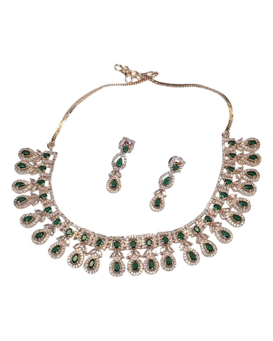 Green - Medium Size Rose Gold Finish Necklace Set with Earrings - SB568 11KK24