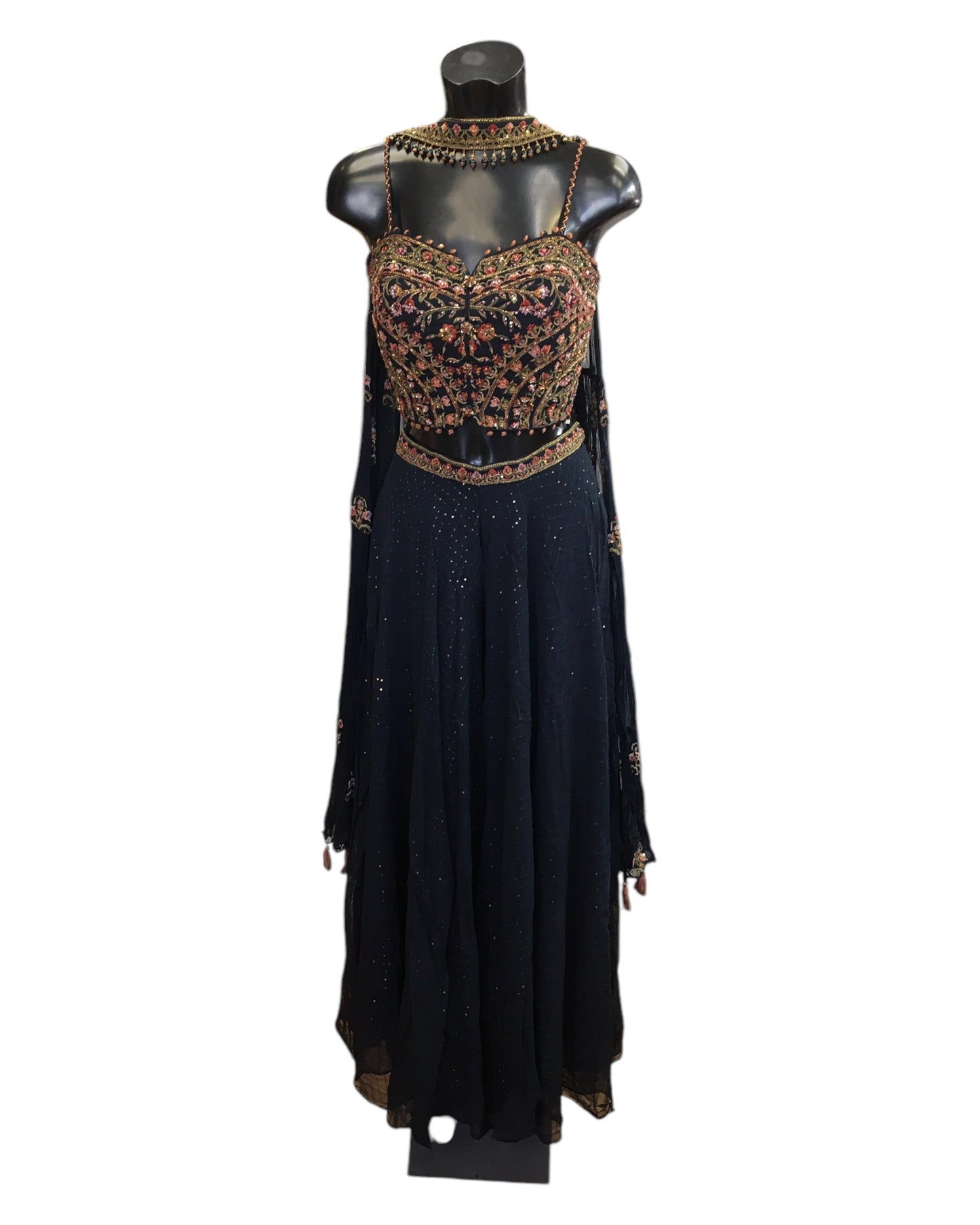 Black - Designer Ladies Short Strap Top Palazzo Trousers Suit - Size 10 (36") - VMK ASIN CT