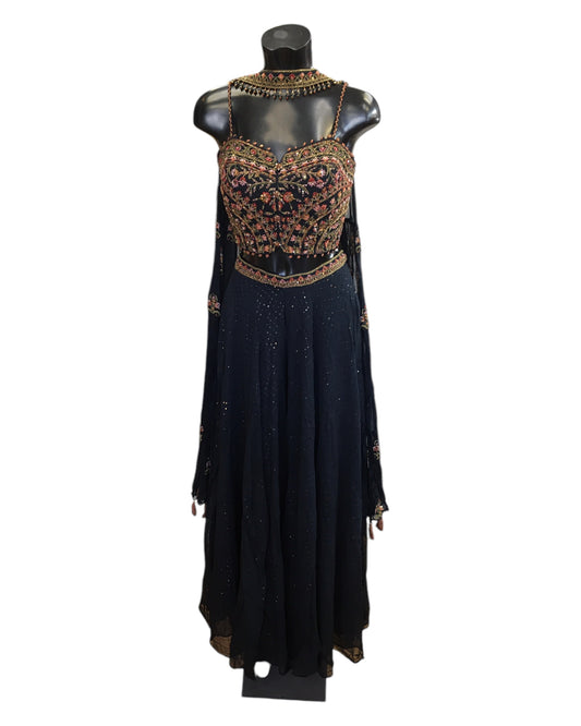 Black - Designer Ladies Short Strap Top Palazzo Trousers Suit - Size 10 (36") - VMK ASIN CT