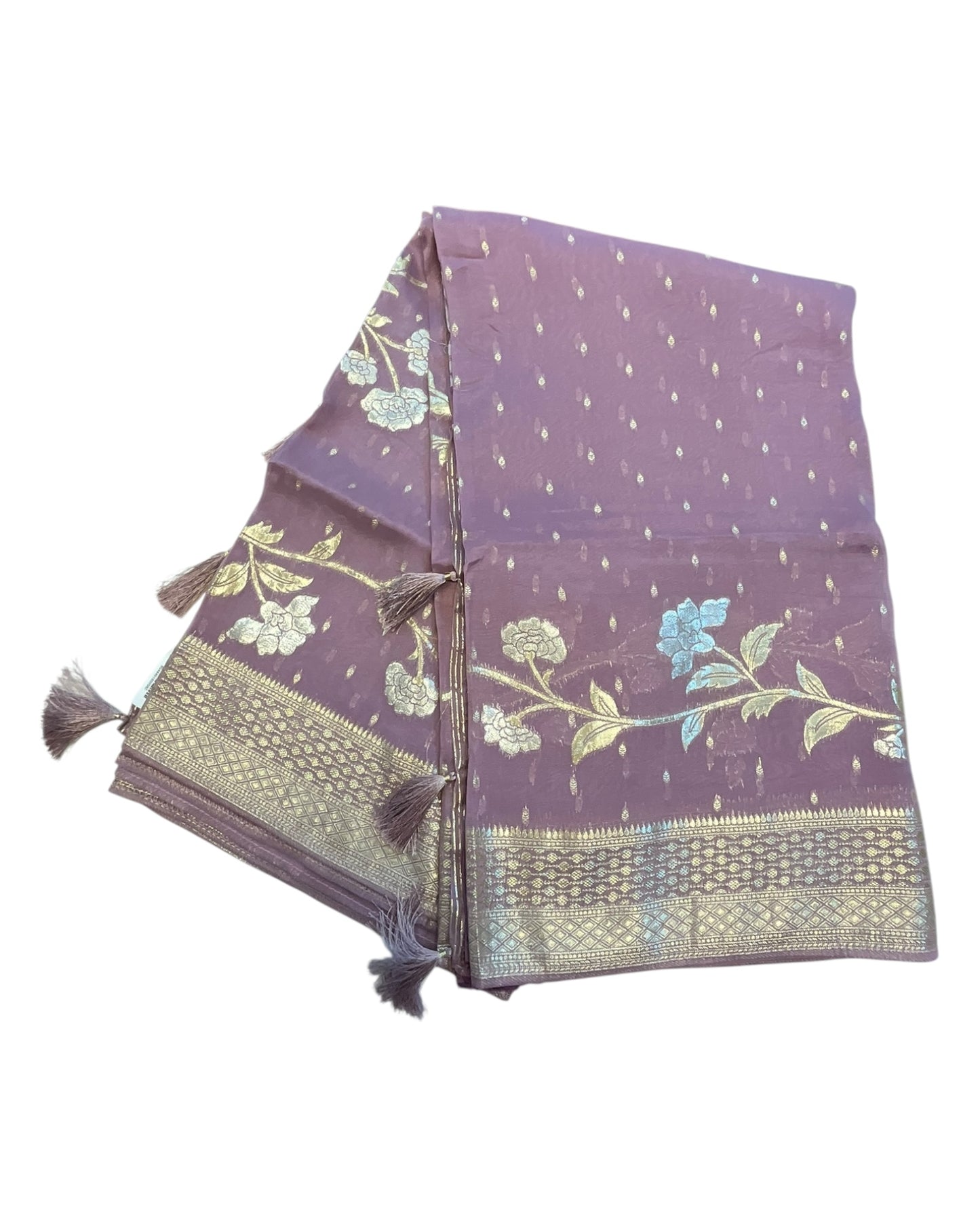 Lilac - Handloom - Chiffon Banarasi Saree with Blouse Piece - JOH1609 10TV25