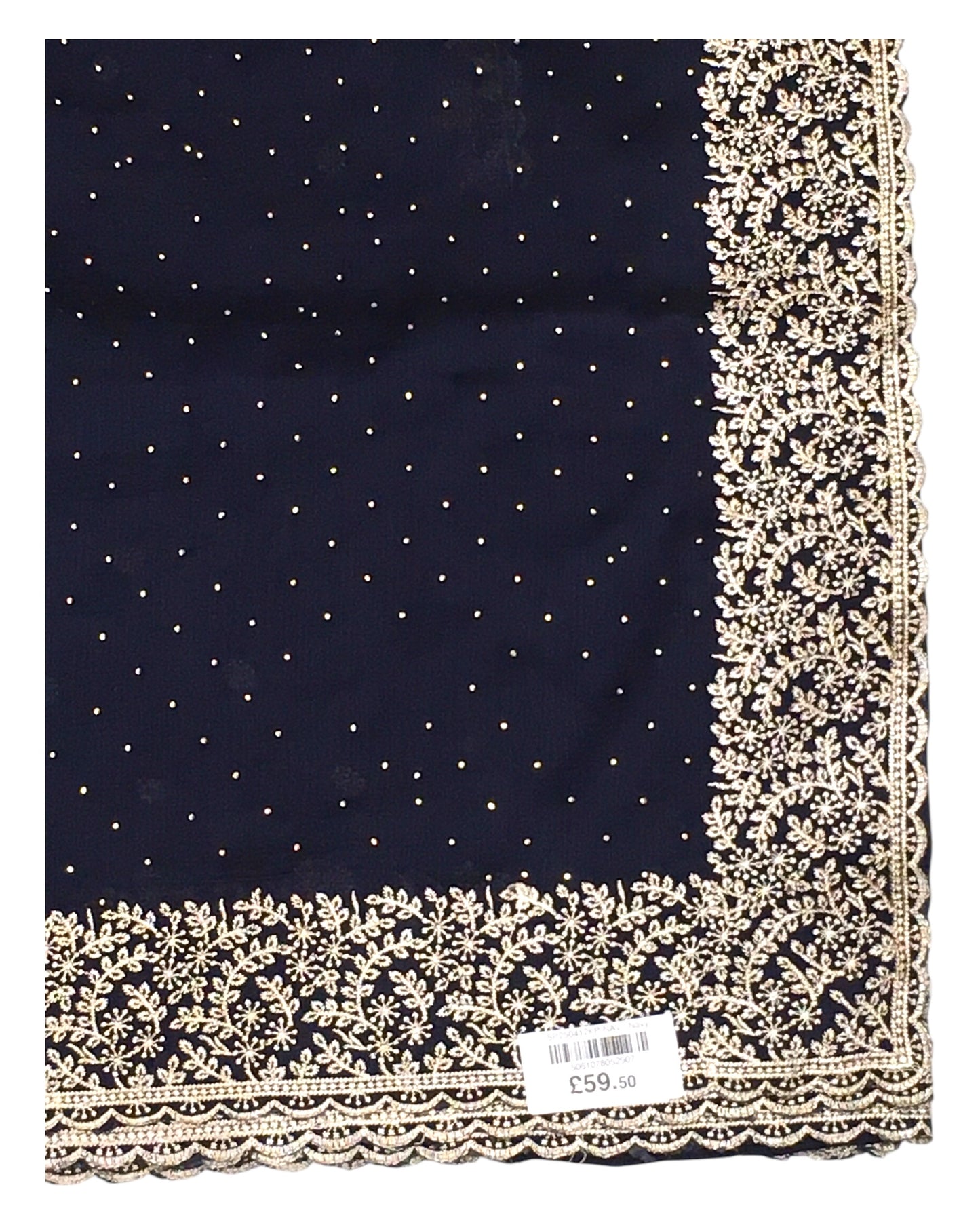 Navy Blue - Chiffon Crepe - Party Wear Embroidered Saree with Blouse Piece - SP2504012 KP