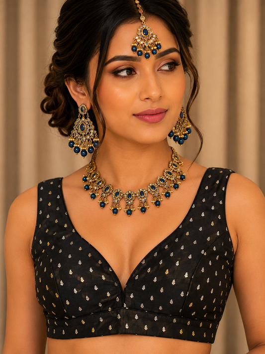 40" / UK 14 - Black - Silky Designer Saree blouse with cups, Sleeveless - UK Stock - Quick Delivery - RNK - R717 KV