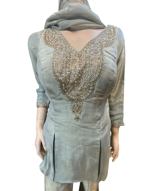 Size 12 (38") - Sage Green - Designer Ladies Mid Length Top Palazzo Trousers Suit - VMK Zareen RY