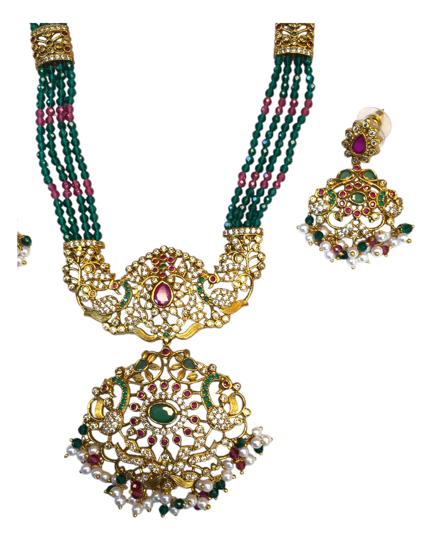 Gold & Stone - Gold Finish Long Necklace set - Bollywood - Weddings - AE2428 11KC24