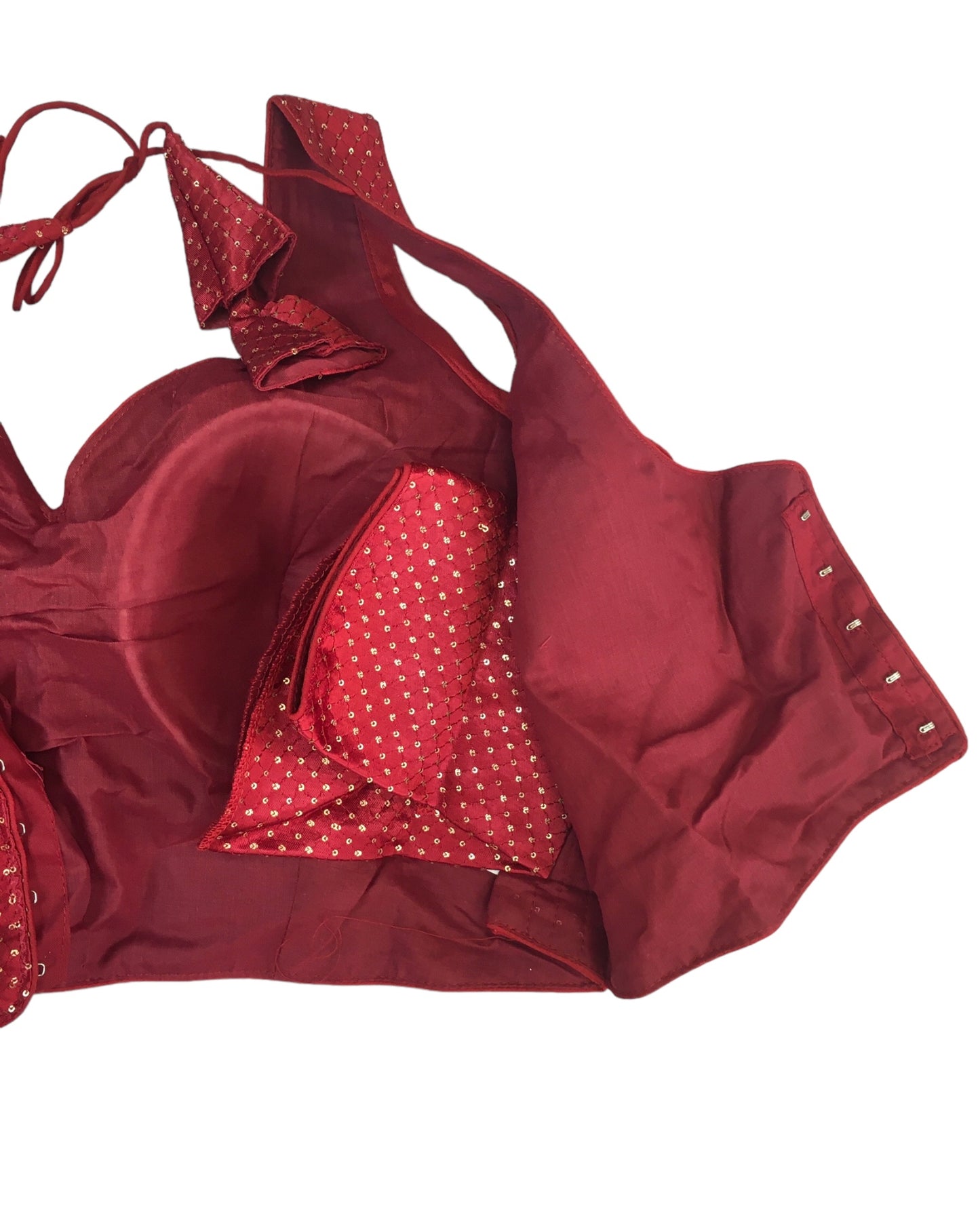 Maroon - Gaji Sequins Silky Saree / Lehenga blouse - 38" Bust (UK 12) Can be let out to size 16 - AF2407 KY 0324