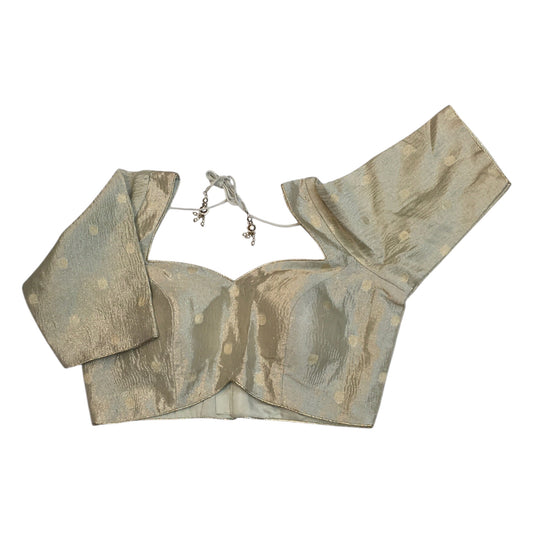 36" Bust (UK 10) Light Gold - Crushed Banarasi Brocade Saree / Lehenga blouse - Can be let out to size 12 - VFJ259 01H25