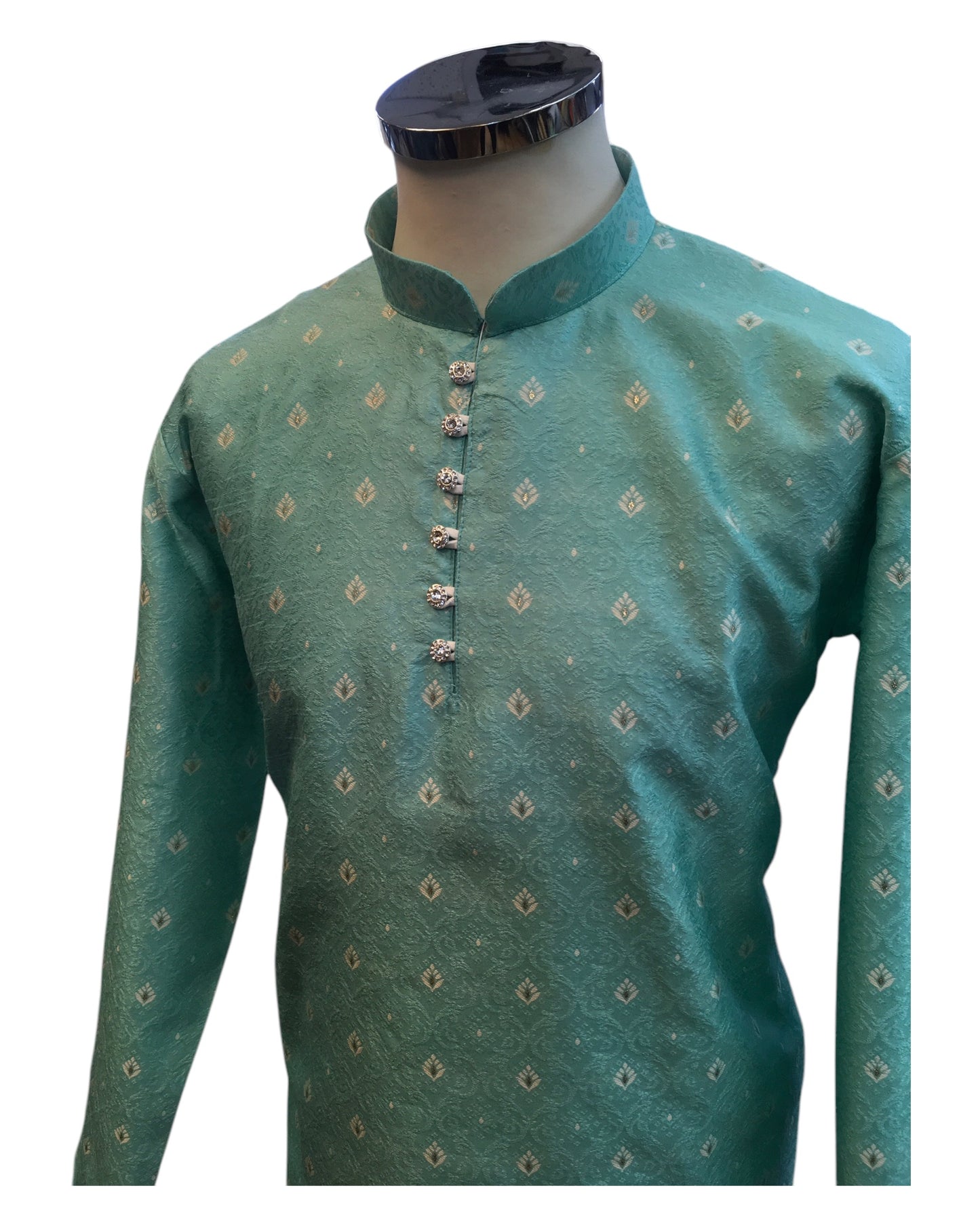 Light Blue - Handloom Self Brocade Mens Indian Kurta set - Weddings / Walimas , Sangeet, Mehndi / Henna , Eid / Diwali - BS2501 01VP25