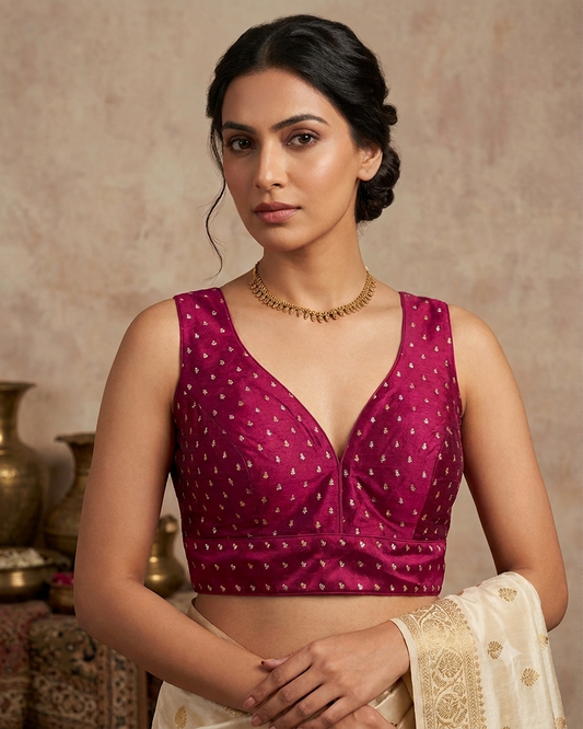 40" / UK 14 - Magenta / Rani - Silky Designer Saree blouse with cups, Sleeveless - UK Stock - Quick Delivery - RNK - R717 KV