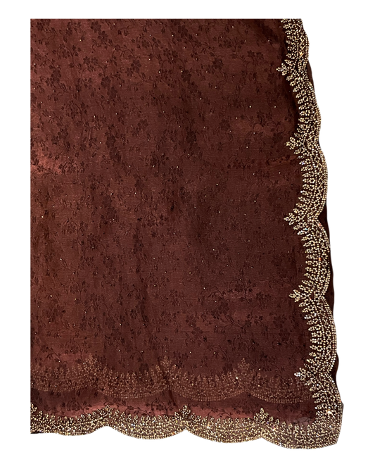 Bronze / Brown - Classic Saree with Stone Work and Blouse Piece - UK stock - 24hr Dispatch - RS2521 TT