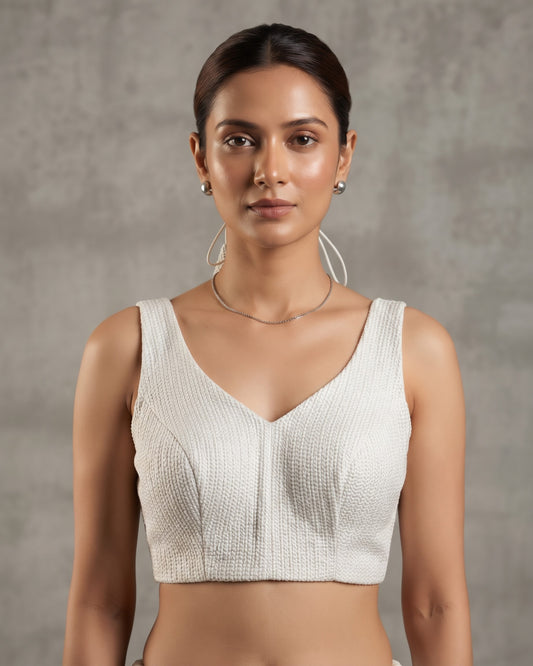 Size 40" / UK 14 - Cream - Sleevless Saree blouse with cups - UK Stock - With Margin inside - VAM1301 - KY