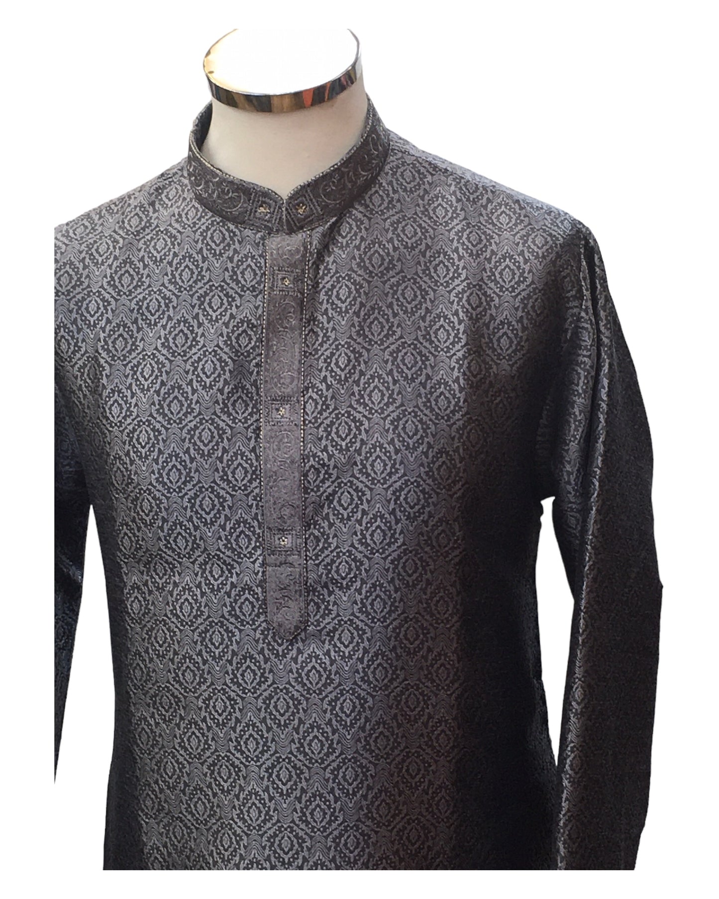Grey - Handloom Self Brocade Mens Indian Kurta set - Weddings / Walimas , Sangeet, Eid, Mehndi / Henna - KCS2405 08KP24