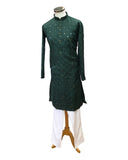 Bottle Green - Linen Mirrorwork Mens Kurta Set - Sangeet Mehendi Haldi - NY2301 KT 1123