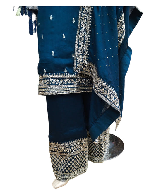 Teal - UK 16 / 42" - Simple / Classy Chiffon Printed Ladies Indian Salwar Suit with Dupatta - DCB2417 VY 0824