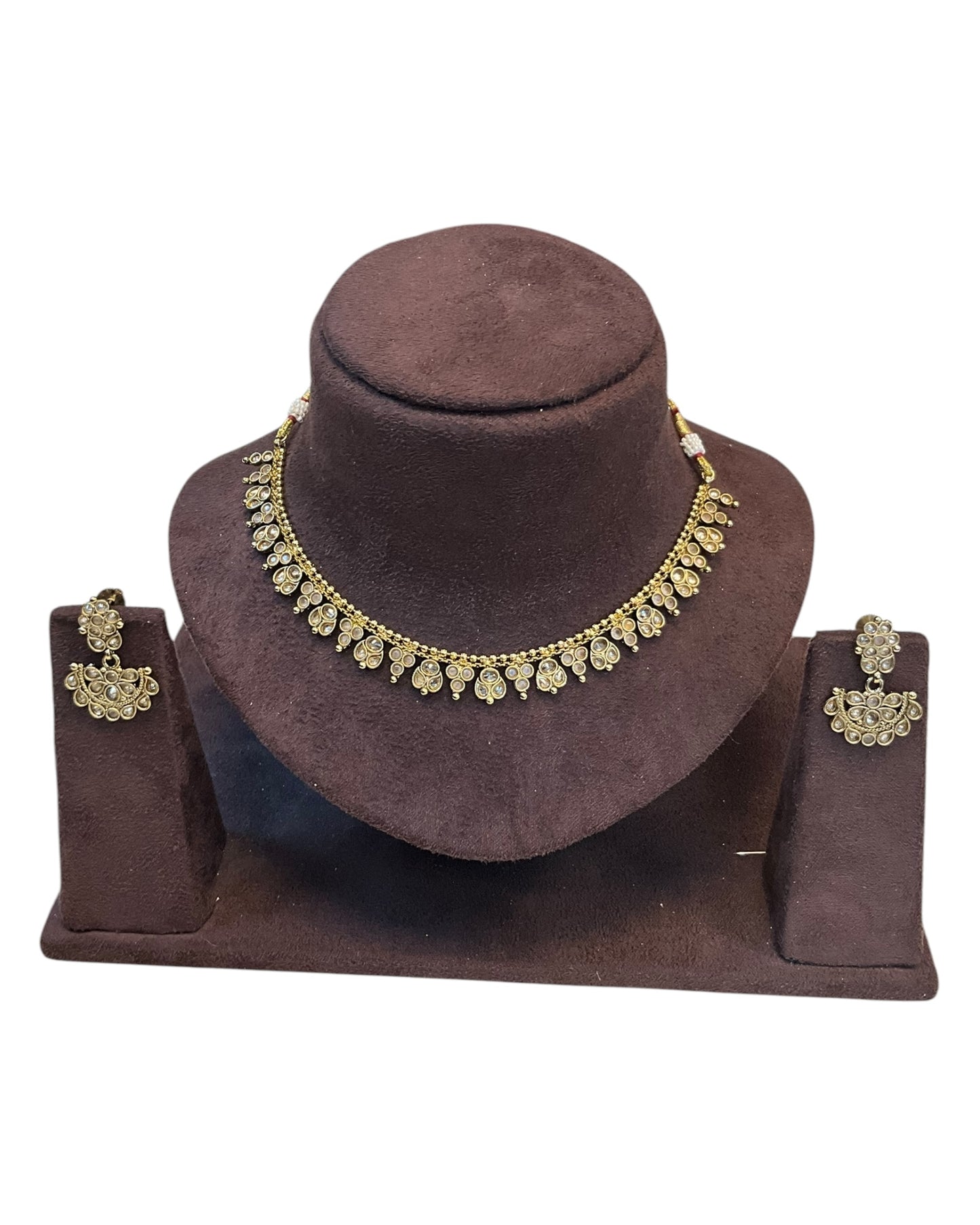 Pink - Small Size Antique Gold Finish Necklace Set - AE2504 R 0525