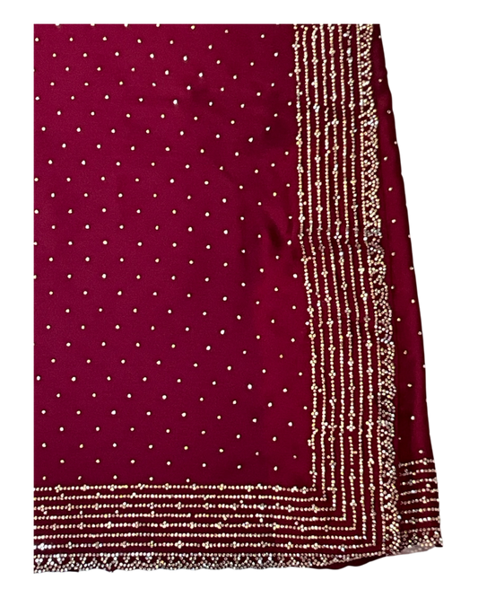 Magenta - Classic Satin Crepe Saree with Stone Work and Blouse Piece - UK stock - 24hr Dispatch - RS2531 VY