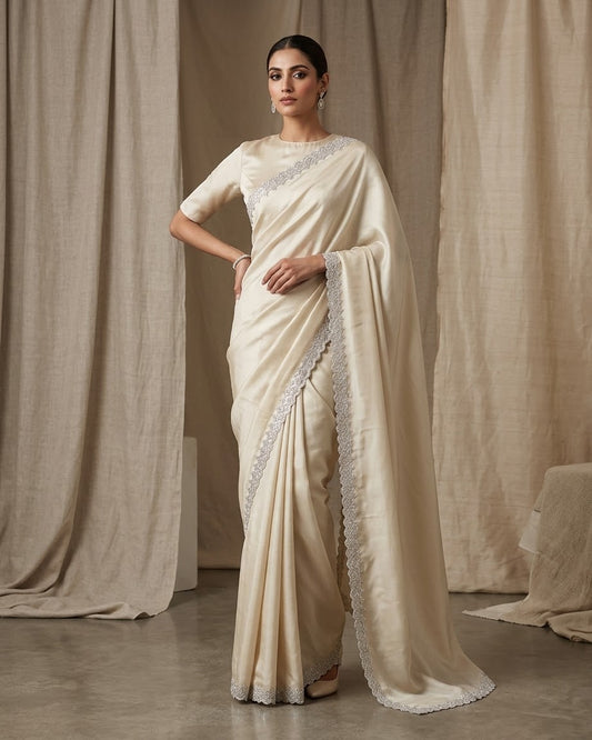 Cream - Fancy Party Saree with Blouse Piece - UK stock - 24hr Dispatch - SP2623 VY