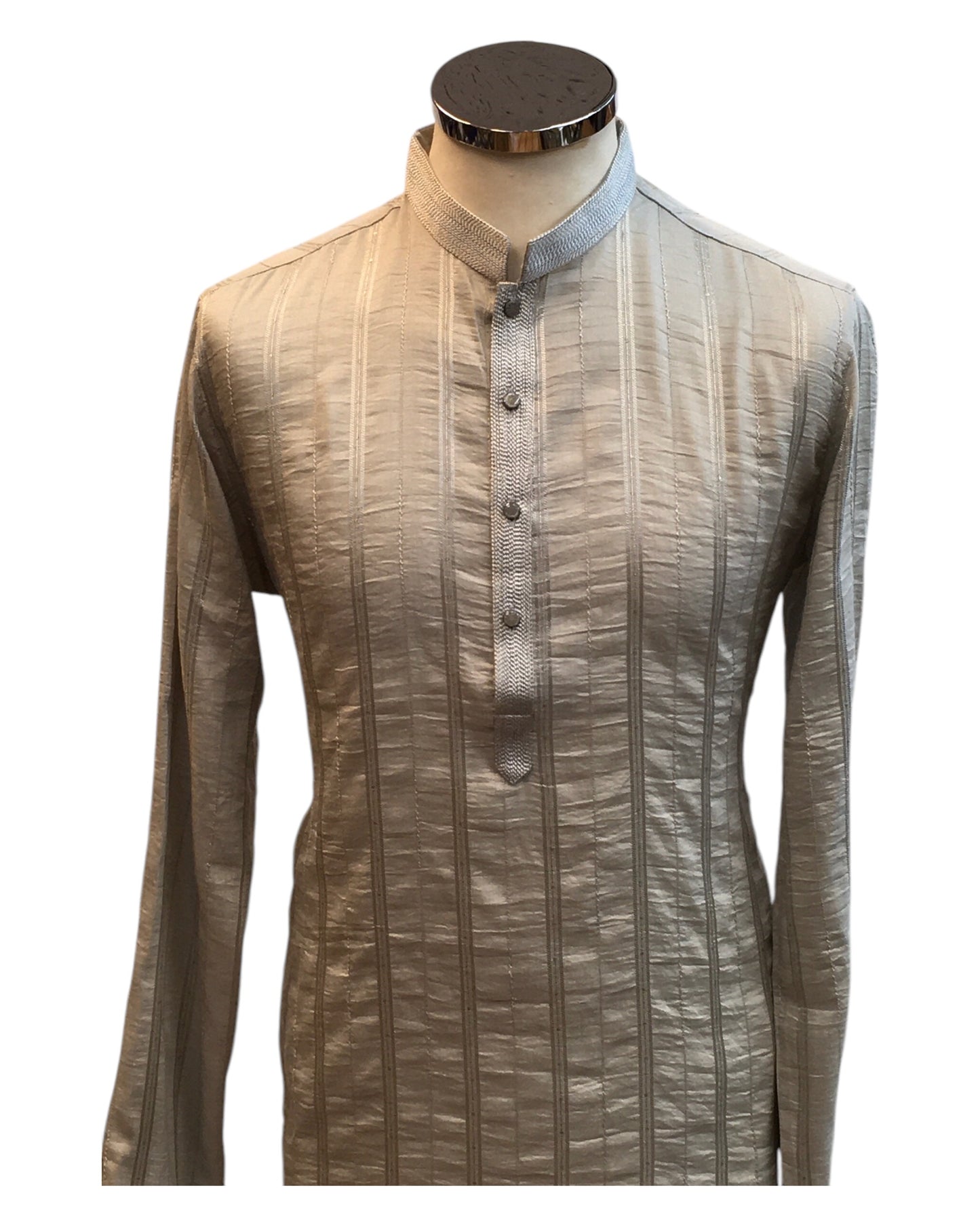 Light Grey / Silver - Silky - Mens Indian Kurta set - Weddings / Walimas , Sangeet, Eid, Mehndi / Henna - NAD2512 01KR25