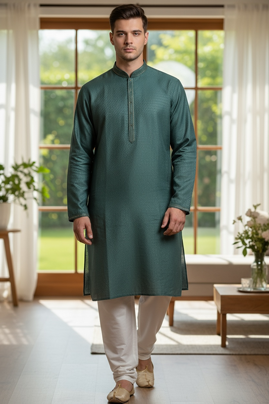 Sage Green - Banarasi Handloom Brocade Mens Indian Kurta set - UK Stock - Weddings / Walimas , Sangeet, Diwali, Eid, Mehndi / Henna - VEE2533 KC