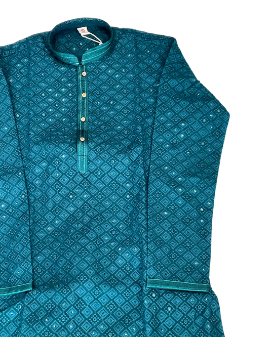 Turquoise Blue - Rich Sequins Lucknowi Mens Indian Kurta set with Trousers - UK Stock - Weddings / Walimas , Sangeet, Diwali, Eid, Mehndi / Henna - EM10513 05VH26