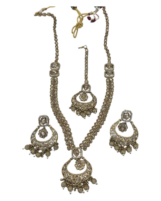 Antique Gold & Stones - Antique Gold Finish Long Necklace set - Bollywood - Weddings - AVON8015 11VY24