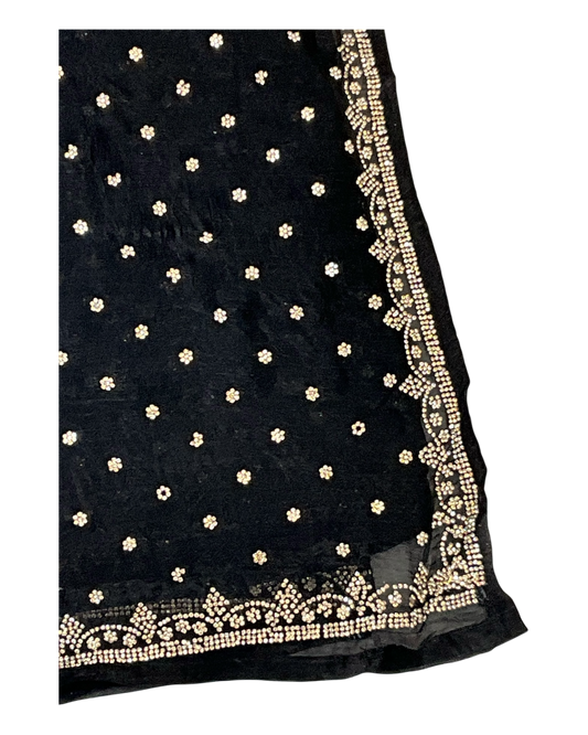 Black - Rich Saree with Stone Work Border and Blouse Piece - UK stock - 24hr Dispatch - RS2501 TH