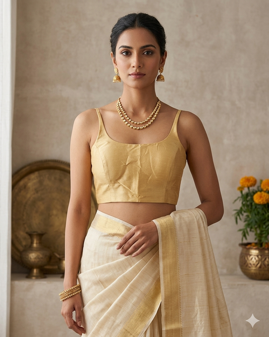 Gold - Rich Banarasi Thin Strap Designer Saree blouse with cups, 38" - UK Stock - Quick Delivery - RNK - R651- H (Copy)