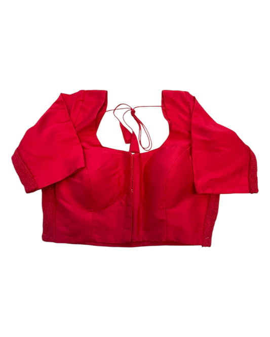 Tomato Pink - HYBRID Silky Saree blouse - With Elastic on both side for Great fit - Size 36",38", 40" S M L - VAM1216 Ap