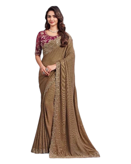 Gold - Chiffon Saree with Fancy Ready made Blouse - SS29013 TV 0624