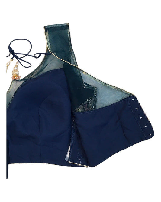 Teal Blue - Pastel Embroidered with Net Shoulders Saree / Lehenga blouse - 40" Bust (UK 14) Can be let out to size 18 - B193 01KP25