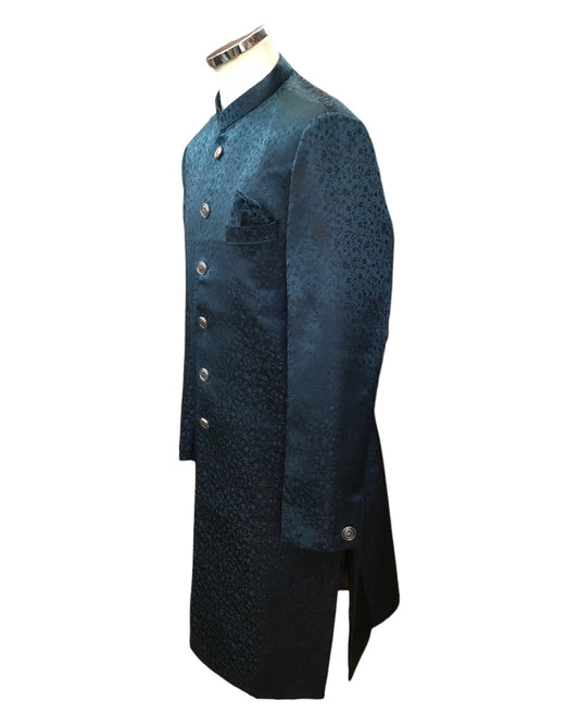 Teal - Classic Self Brocade Sherwani with Quality Buttons - YD2415 06JP24