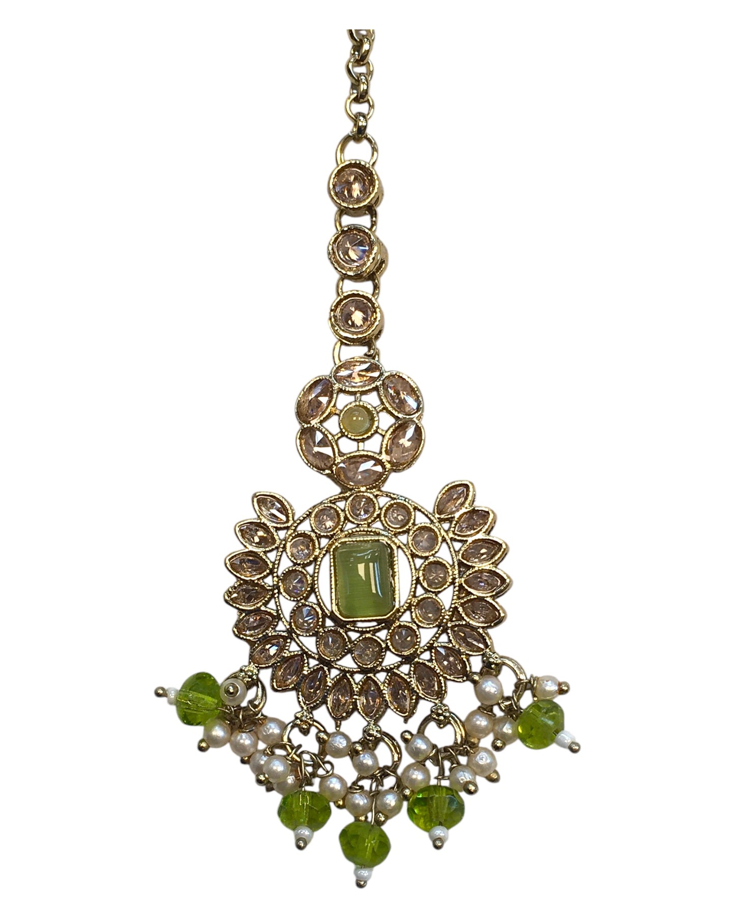 Mint Henna Green - Large - Antique Gold Finish Traditional Tika Head piece - Bollywood - Weddings - PRI1773 11V24