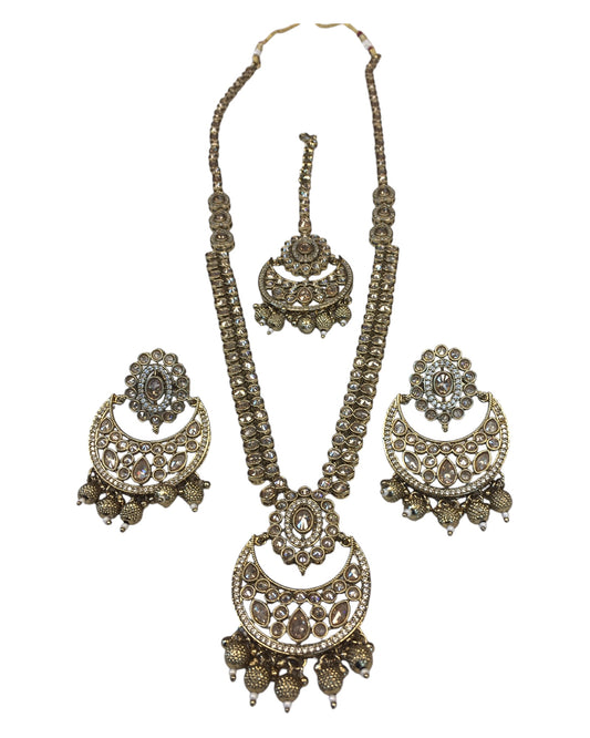 Antique Gold & Stones - Antique Gold Finish Long Necklace set - Bollywood - Weddings - AVON8017 11VK24