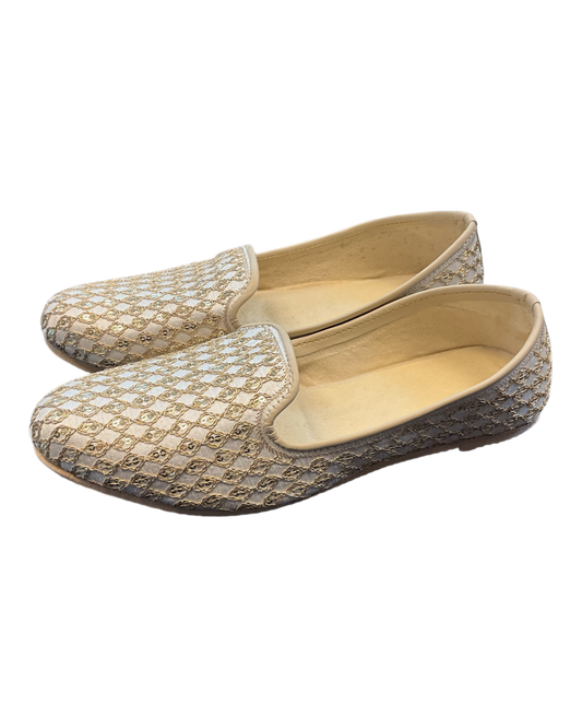 Cream Embroidered - Loafer Style Mojri - Indian Mens shoes - Mojari , Khossay - Sherwani / Kurta - PAL2602 C (Copy)
