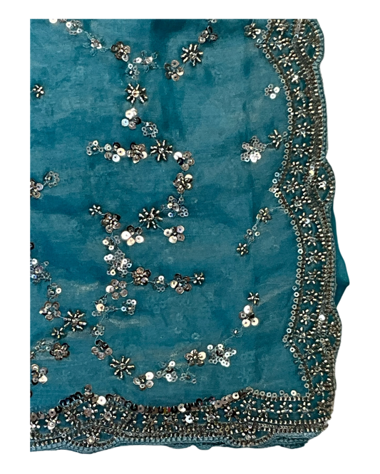 Light Blue - Rich Saree with Allover Sequins Work and Blouse Piece - UK stock - 24hr Dispatch - RS2503 JV